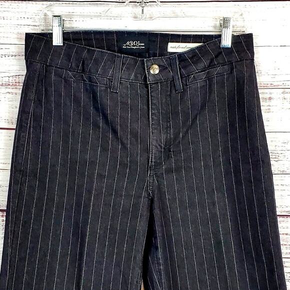 NYDJ Black Pin Stripe Wide Leg Jeans 10 Retro Relaxed Flare Denim Trousers Pants - Picture 4 of 11
